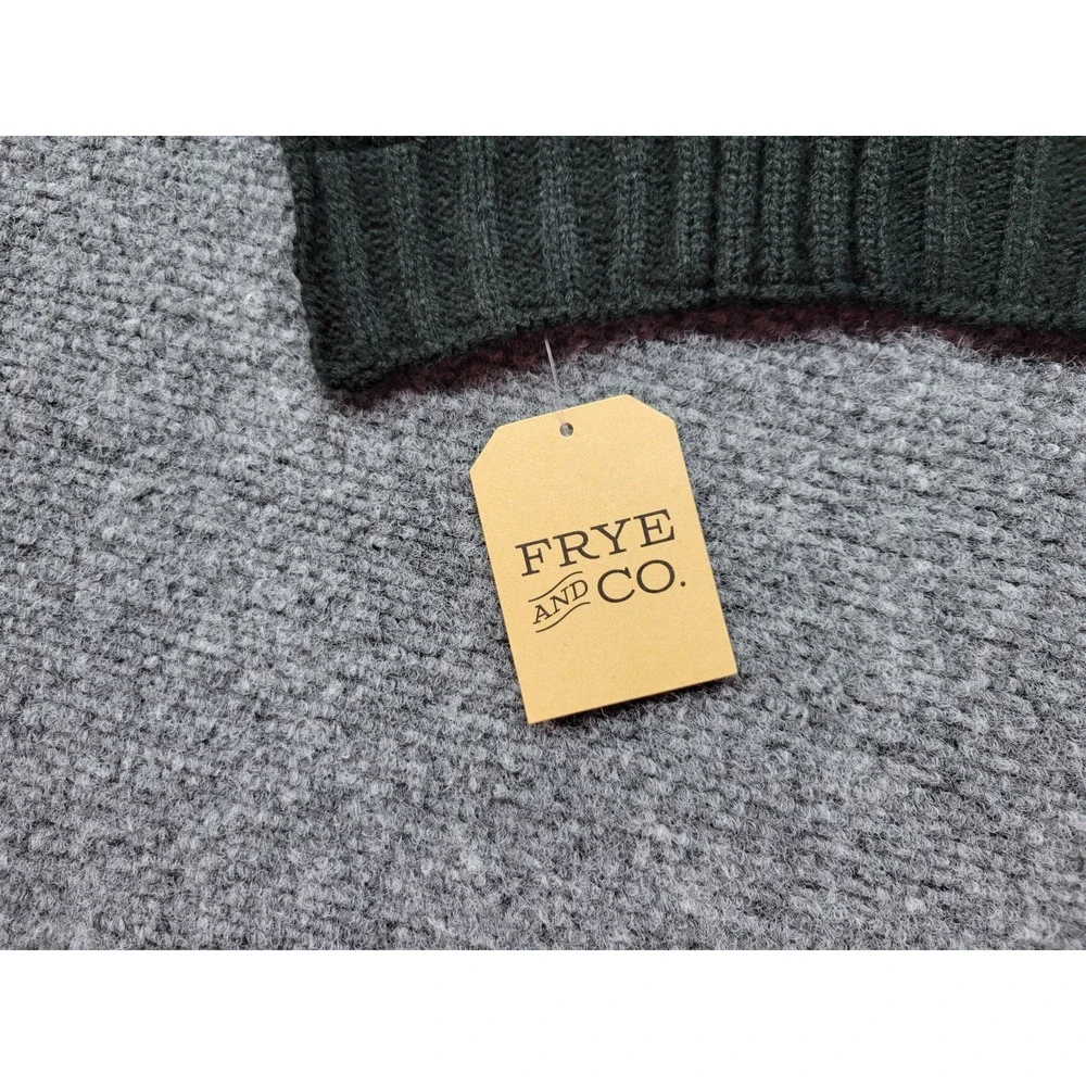Frye and Co Thermal Knit Scarf Black Waffle Knit Leather Logo Patch NWT